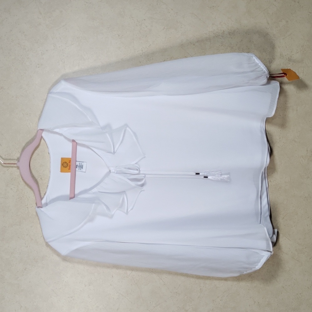 7172 Ruby Rd white Garden Party ruffle neck blouse PXL NWT